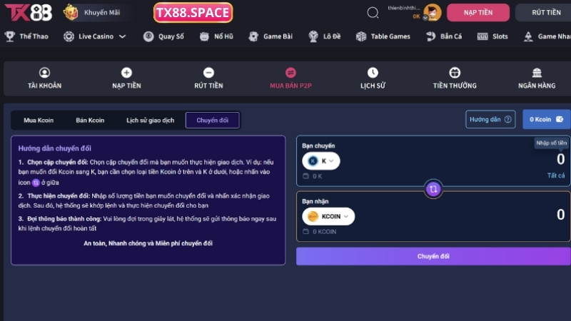 Giao dịch p2p TX88 cực kỳ nhanh gọn