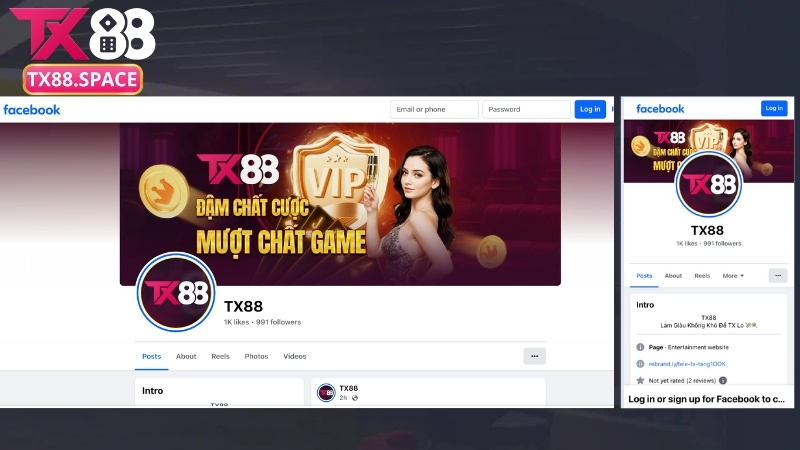 Liên hệ TX88 qua fanpage facebook