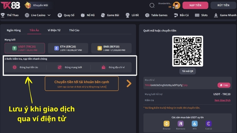 Lưu ý khi giao dịch qua ví tiền ảo