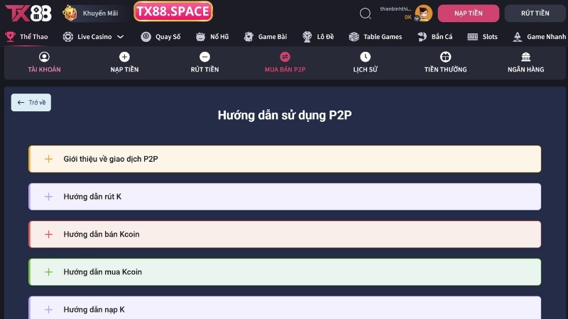 Lưu ý về kênh giao dịch p2p TX88